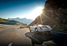 Dr. Wolfgang Porsche son Ferdinand and Porsche 550 Spyder on Großglockner High Alpine Road