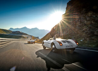 Dr. Wolfgang Porsche son Ferdinand and Porsche 550 Spyder on Großglockner High Alpine Road