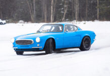 The Volvo P1800 Cyan in northern Sweden