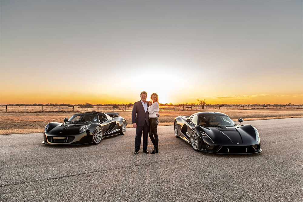 John and Hope Hennessey celebrate the Venom F5 in Sealy, Texas