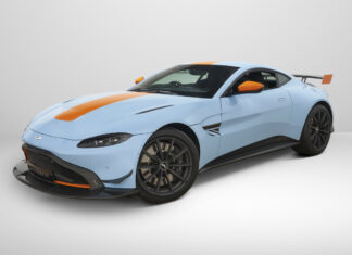 Unique Aston Martin Auctioned for Charity at Bonhams Hong Kong Motor Car Sale Gulf Blue Aston Martin Vantage Heritage Racing Edition at Bonhams Hong Kong Auction