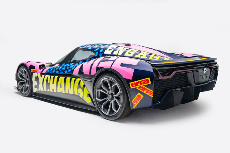 NIO EP9 Hypercar Hand Painted by Artist Ornamental Conifer to Raise